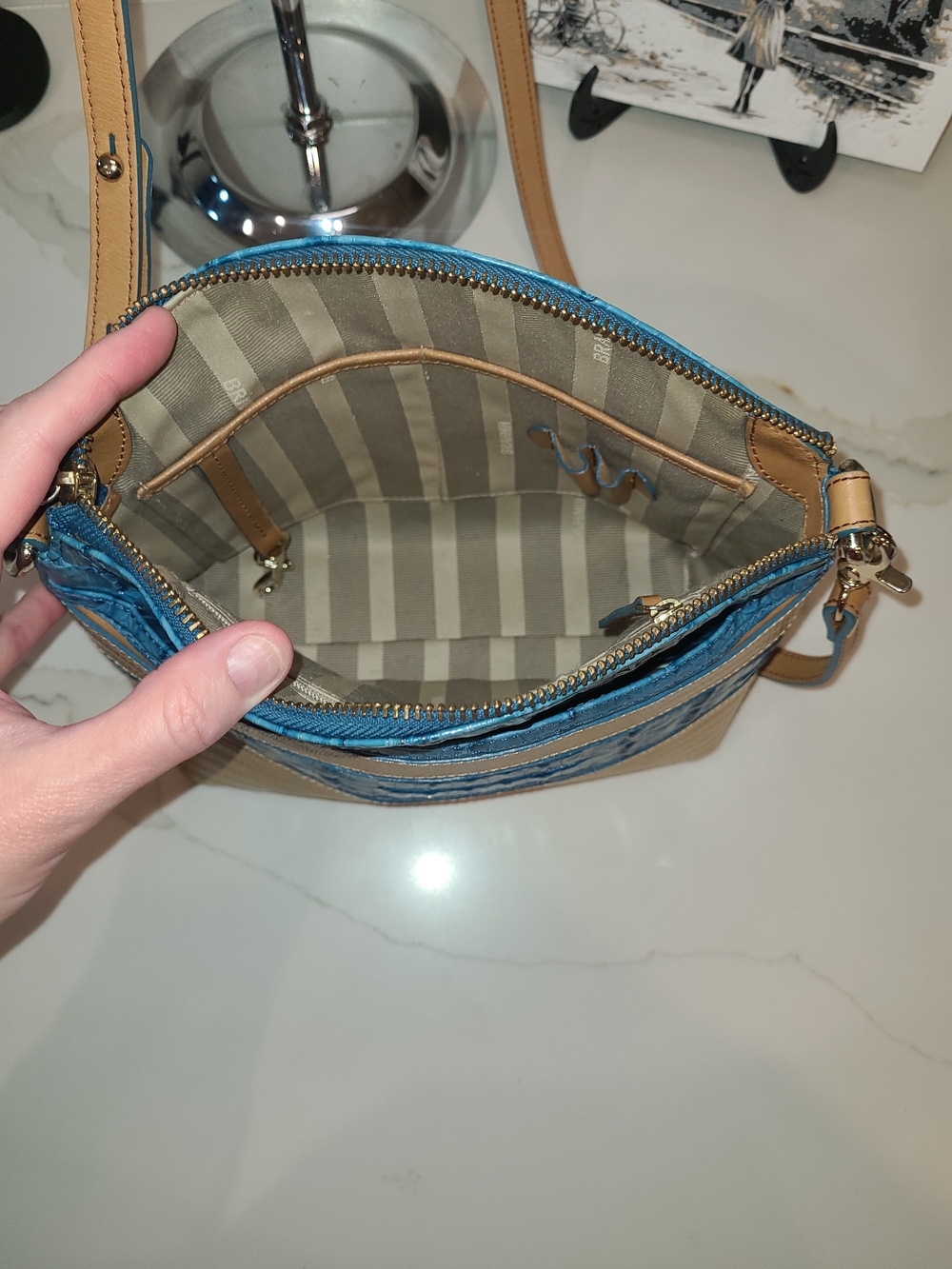 Brahmin Mini Duxbury Surf Vineyard Blue & Gold - Picture 9 of 13